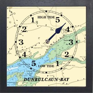 image of a DUNBULCAUN-BAY tide clock in a black frame.