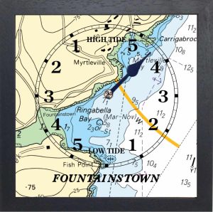 TIDE CLOSK OF FOUNTAIINSTOWN CORK SHOWING THE NAUTICAL CHART OF THE AREA