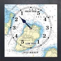 nautical chart tide clock of inis meain in a black frame