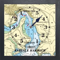 IMAGE OF KINSALE HARBOUR TIDE CLOCK IN BLACK WOODEN FRAME